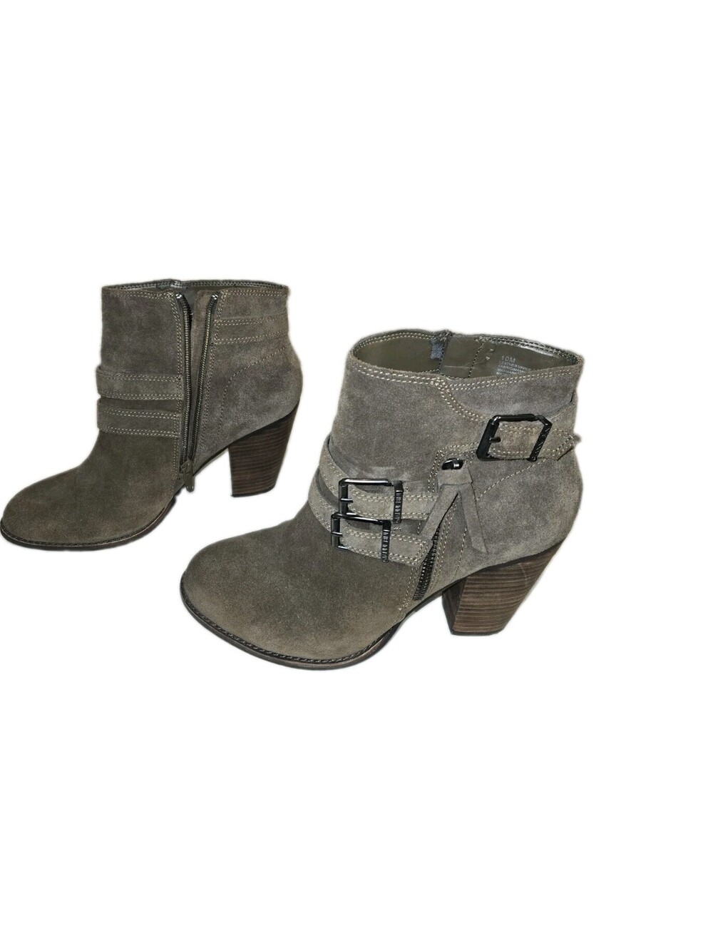 gianni bini suede ankle boots Sz 10 Buckle Strap Detail Brown Chunky Heel...